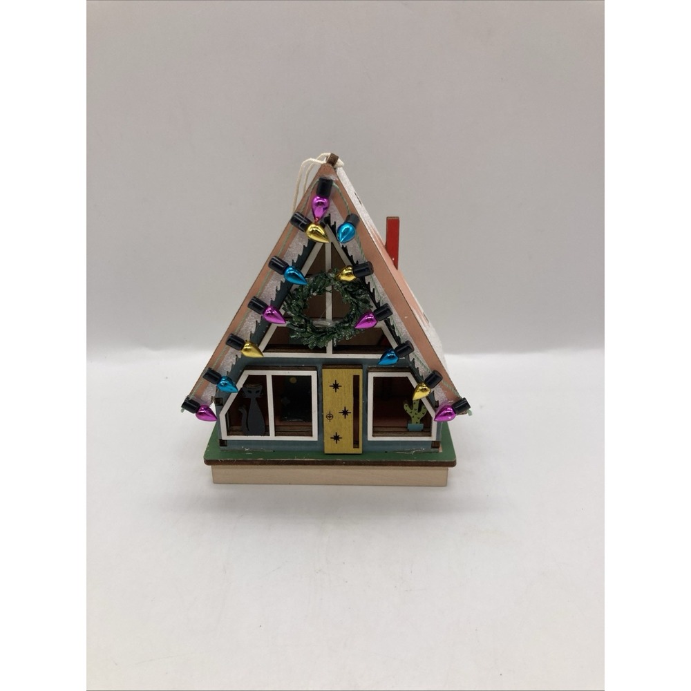 Mid Century Modern A-Frame House Lasercut Wood Christmas Ornament NEW MCM